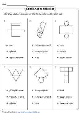 Nets of 3D Shapes Worksheets