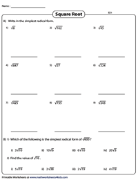 Square Root Worksheets