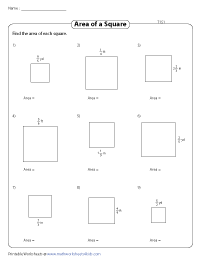 Area of Squares Worksheets