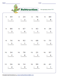 Column Subtraction with No Regrouping