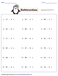 Horizontal Subtraction with Regrouping