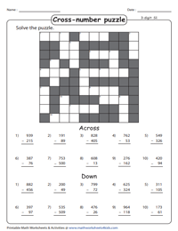 3-Digit Subtraction | Cross-Number Puzzles