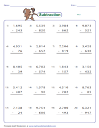 4-Digit Subtraction Worksheets