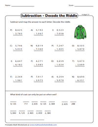 4-Digit Subtraction Riddles