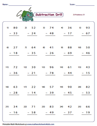 2-Digit Regrouping | 25 Problems