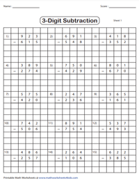 Grid subtraction: 3-digit