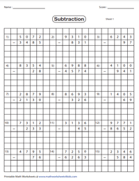 Grid Subtraction: 4-digit minus 2, 3 and 4 digit