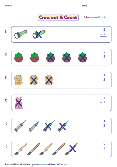 kindergarten and grade 1 subtraction worksheets picture