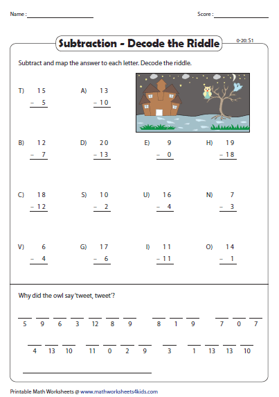 Subtraction Riddle Worksheets