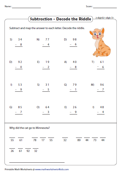 subtraction-riddle-worksheets