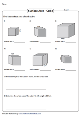 Surface Area of Cubes with Decimal Side lengths