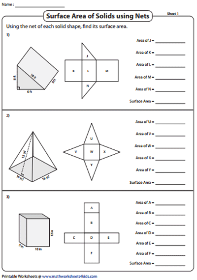Surface Area using Nets Worksheets