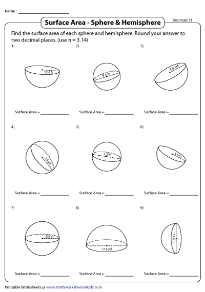 Surface Area of Spheres and Hemispheres | Decimals
