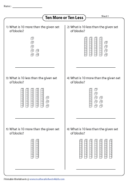 Ten More or Ten Less Worksheets