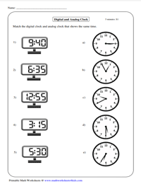 Matching Digital Clocks with Analog Clocks | Increment of 5 Minutes