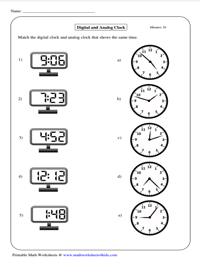 Matching Digital Clocks with Analog Clocks | Increment of 1 Minute