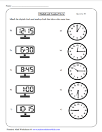 Matching Digital Clocks with Analog Clocks | Increment of Quarter Hour