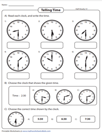 Telling Time | Half-Hourly Increment