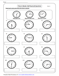 Writing Half and Quarter Hours | Analog Clocks