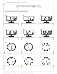 Writing Half Hours and Quarter Hours | Analog & Digital Clocks