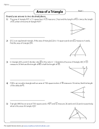 Area of Triangles Worksheets