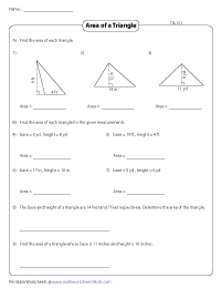 Area of Triangles Worksheets