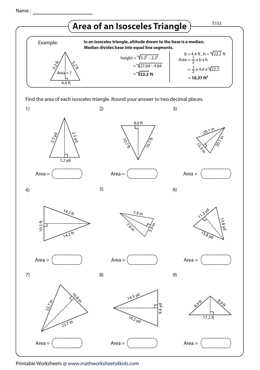 Area of an Isosceles Triangle | Decimals - Type 1