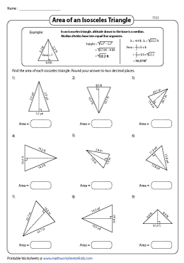 Area of Isosceles Triangles Worksheets