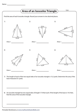 Area of an Isosceles Triangle - Decimals | Type 2