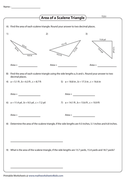 Area of Scalene Triangles | Decimals- Type 2