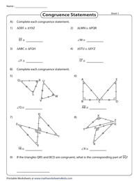 Congruent Triangles Worksheets