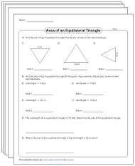 Area of an Equilateral Triangle Worksheets