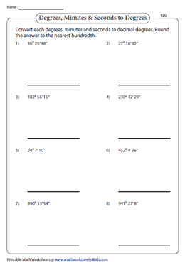 Convert Degrees Minutes Seconds To Decimal Angles Worksheets