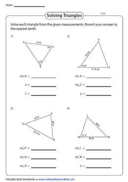 Solving Triangles Worksheets