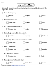 Verb Mood Worksheets