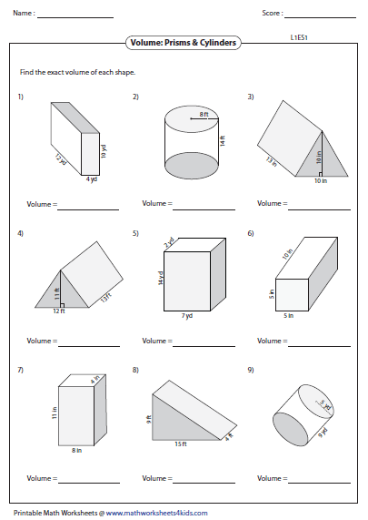 Volume Of Cylinders And Cones Worksheet