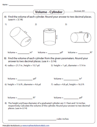 Volume of a Cylinder | Decimals - Difficult