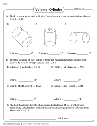 Volume of a Cylinder Worksheets