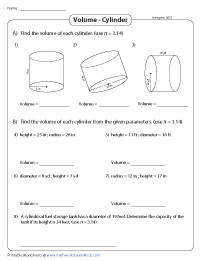 Volume of a Cylinder Worksheets
