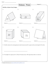 Volume of a Prism Worksheets