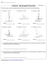 Volume of a Rectangular Pyramid Worksheets