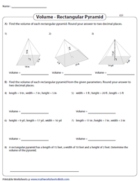 Volume of a Rectangular Pyramid Worksheets