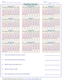 Reading Yearly Calendar - Easy