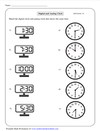 Matching Analog and Digital Clocks | Half-Hourly Increment