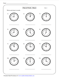 Writing Time in Words - Reading Analog Clocks | Whole Hours