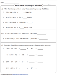 Associative Property of Addition - Numbers Up To 3 Digits
