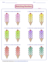 Match Addends: Ice-Cream Theme | 2-Digit Numbers