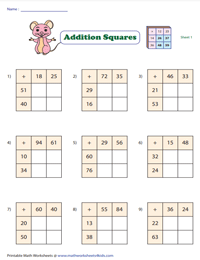 Two-Digit Addition Squares - 2*2 Grids