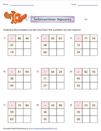 Subtraction Squares - 2*2 Grids