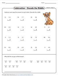 Subtraction Riddles | Two-Digit Minus Single-Digit Numbers